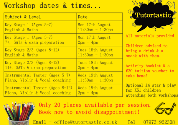 Summer workshop timetable